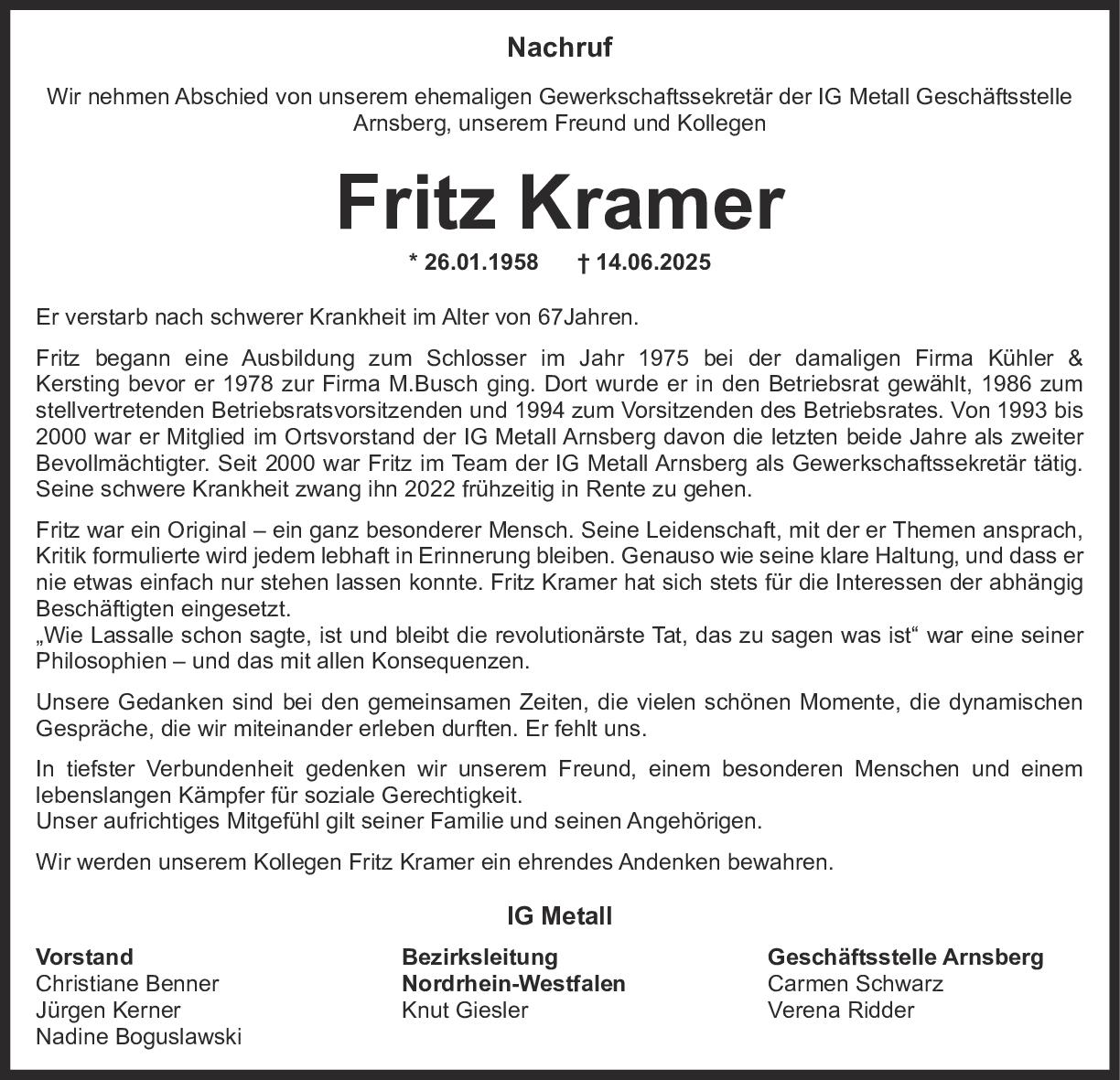 Nachruf Fritz