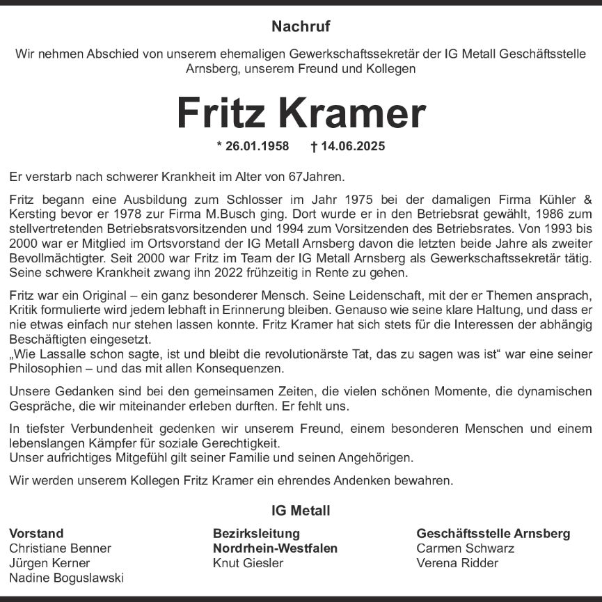 Nachruf Fritz